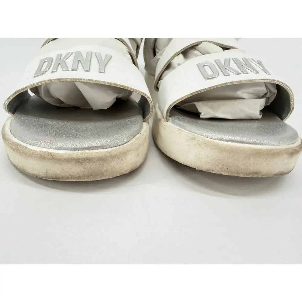 DKNY Girls White Silver Strappy Platform Sport Sandals Size 4,5-5Y